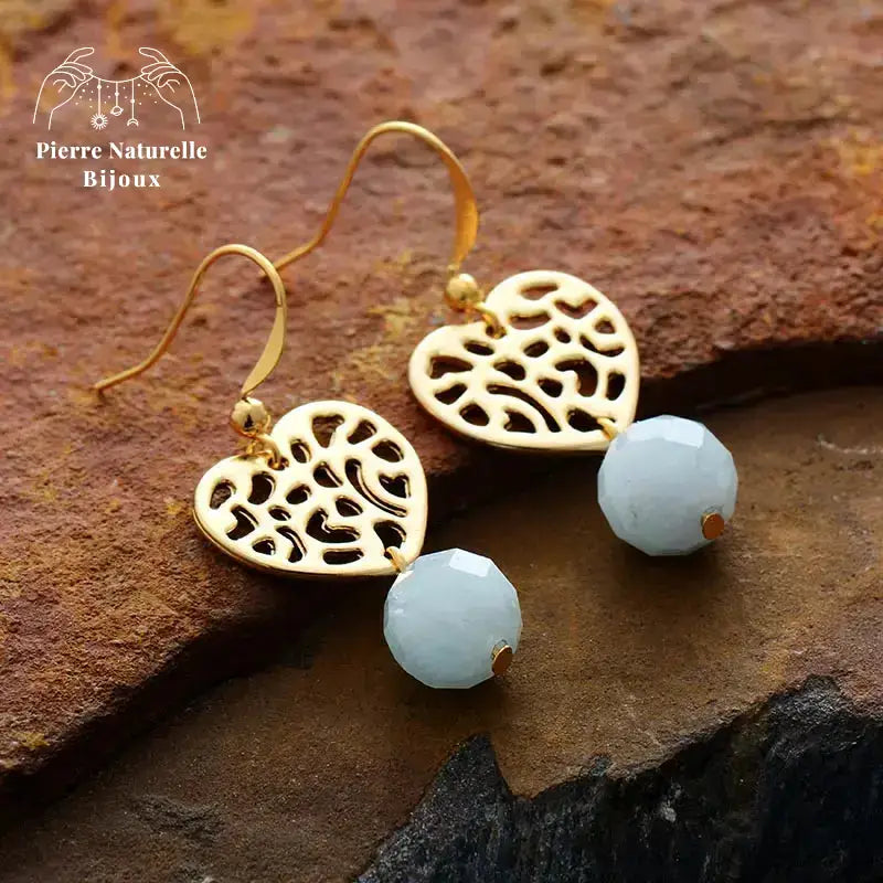 Boucles d'oreilles "Tendresse" en Aigue-Marine | Boucles d'Oreilles | pierre naturelle bijoux