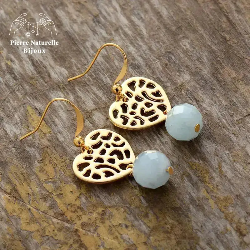 Boucles d'oreilles "Tendresse" en Aigue-Marine | Boucles d'Oreilles | pierre naturelle bijoux