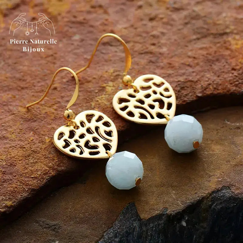 Boucles d'oreilles "Tendresse" en Aigue-Marine | Boucles d'Oreilles | pierre naturelle bijoux