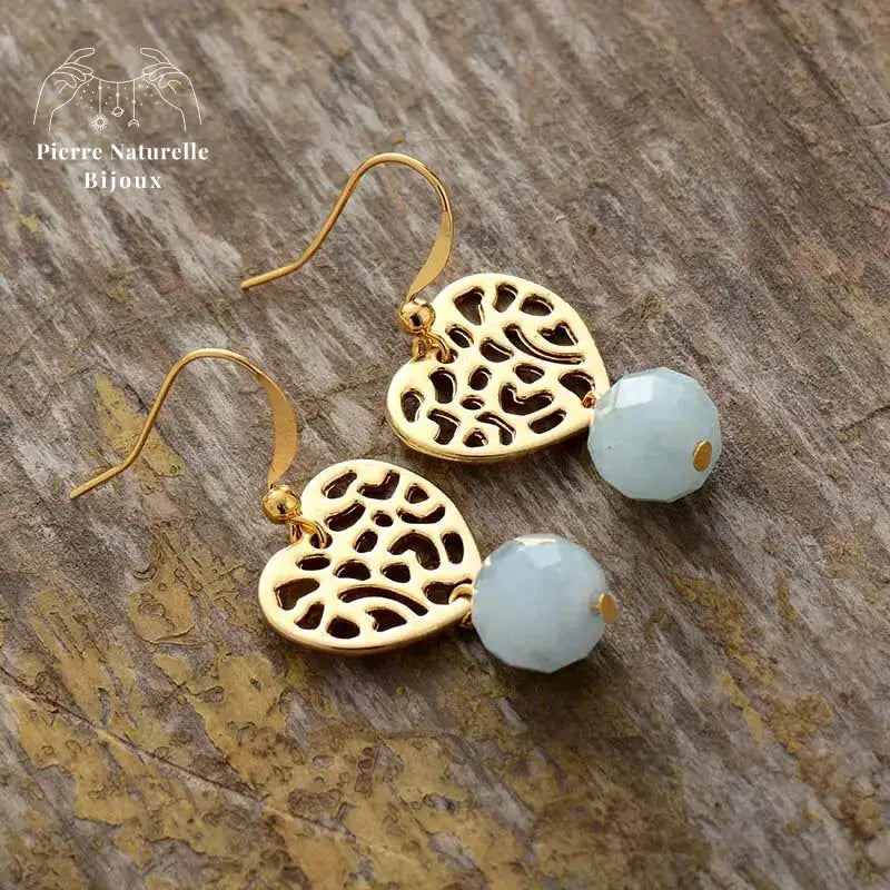 Boucles d'oreilles "Tendresse" en Aigue-Marine | Boucles d'Oreilles | pierre naturelle bijoux