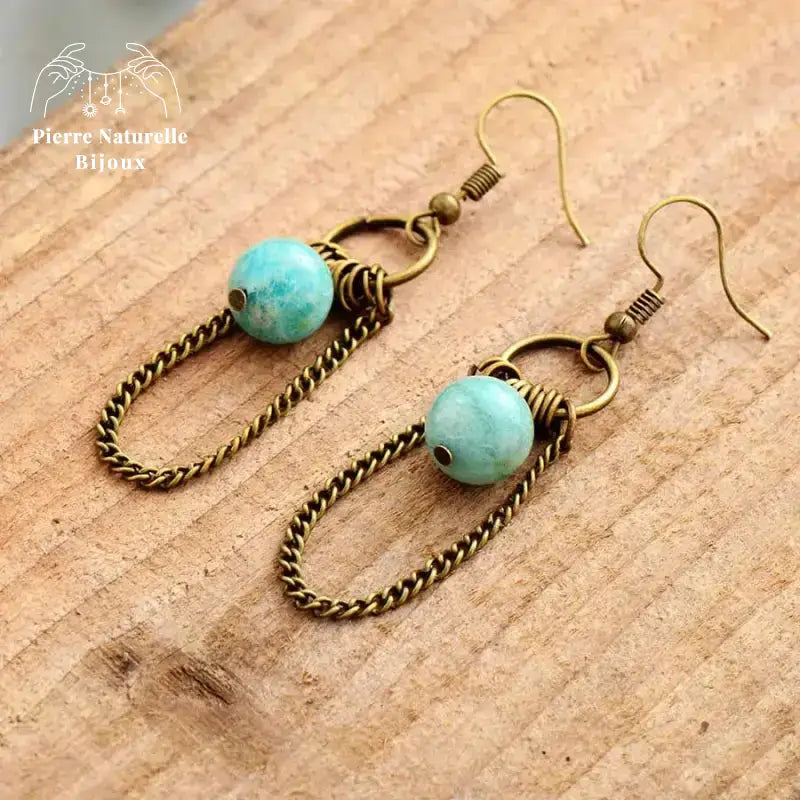 Boucles d'oreilles "Pouvoir" en Amazonite | Boucles d'Oreilles | pierre naturelle bijoux