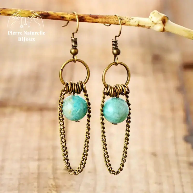 Boucles d'oreilles "Pouvoir" en Amazonite | Boucles d'Oreilles | pierre naturelle bijoux