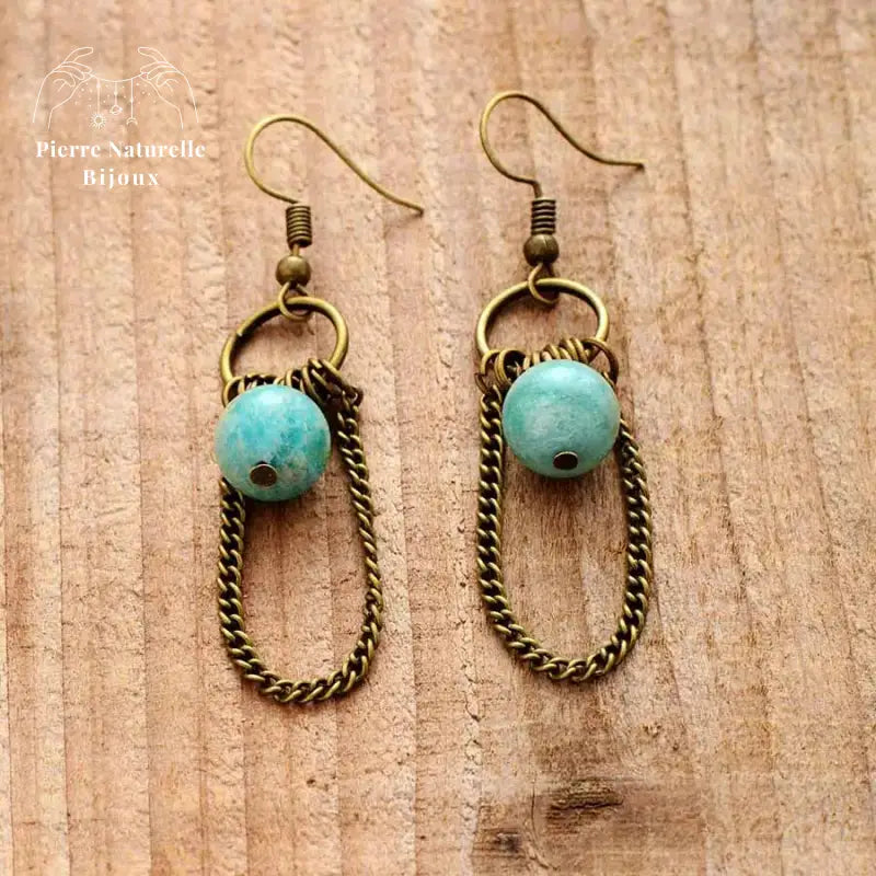 Boucles d'oreilles "Pouvoir" en Amazonite | Boucles d'Oreilles | pierre naturelle bijoux