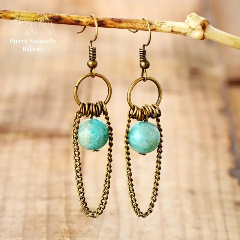 Boucles d'oreilles "Pouvoir" en Amazonite | Boucles d'Oreilles | pierre naturelle bijoux