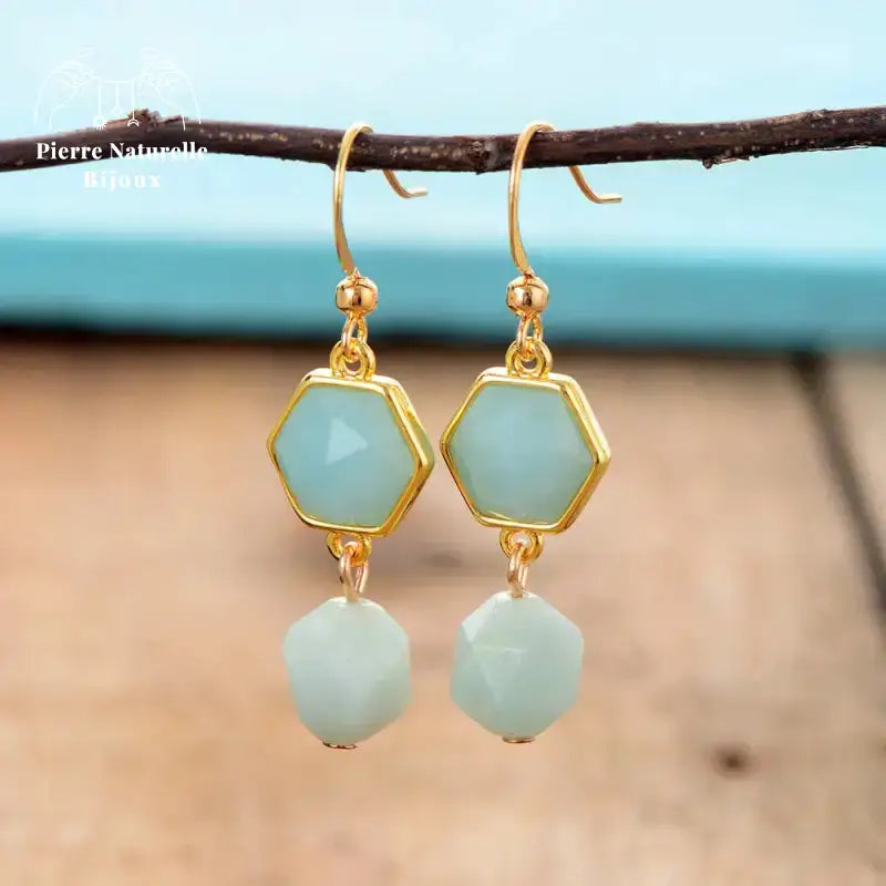 Boucles d'oreilles "Prospérité" en Amazonite | Boucles d'Oreilles | pierre naturelle bijoux