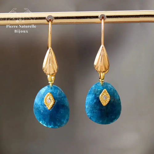 Boucles d'oreilles "Abysse" en Apatite | Boucles d'Oreilles | pierre naturelle bijoux
