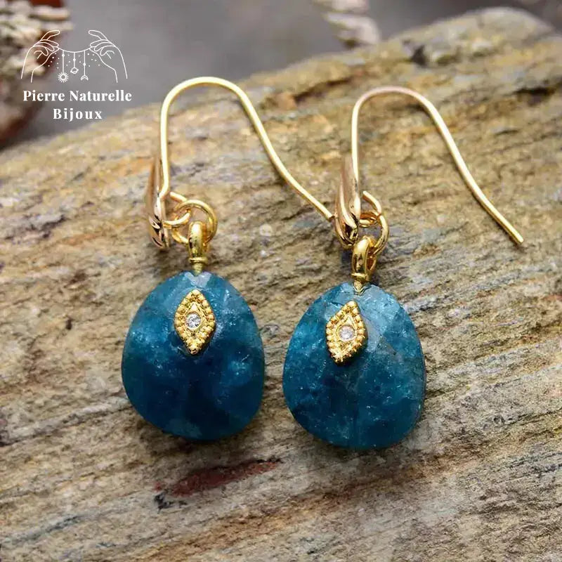Boucles d'oreilles "Abysse" en Apatite | Boucles d'Oreilles | pierre naturelle bijoux