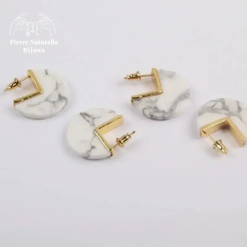 Boucles d'oreilles en Howlite | Boucles d'Oreilles | pierre naturelle bijoux