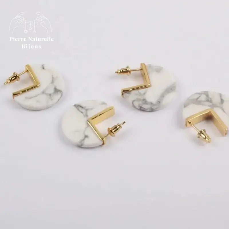 Boucles d'oreilles en Howlite | Boucles d'Oreilles | pierre naturelle bijoux