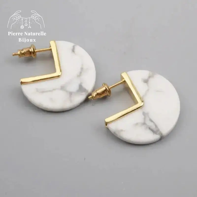 Boucles d'oreilles en Howlite | Boucles d'Oreilles | pierre naturelle bijoux