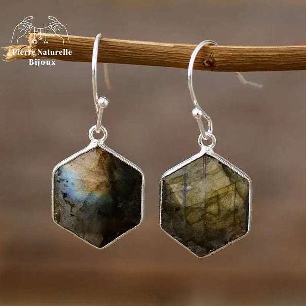 Boucles d'oreilles en Labradorite / Apatite / Rhodonite | Boucles d'Oreilles | pierre naturelle bijoux