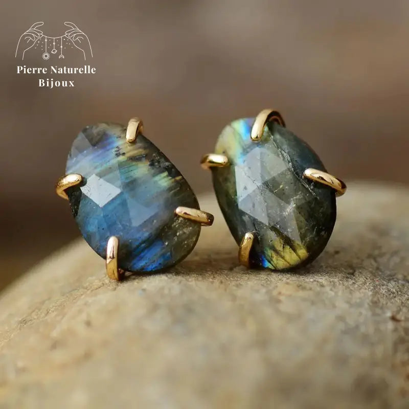 Boucles d'oreilles "Céleste" en Labradorite | Boucles d'Oreilles | pierre naturelle bijoux