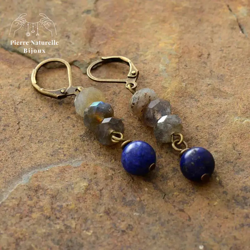 Boucles d'oreilles "Azur" en Labradorite et Lapis-lazuli | Boucles d'Oreilles | pierre naturelle bijoux