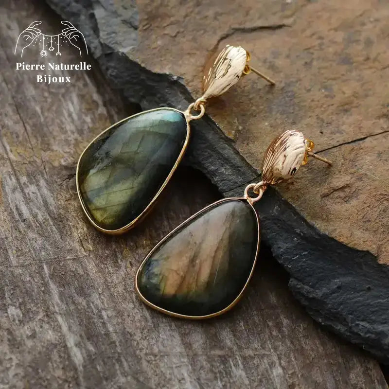 Boucles d'oreilles "Projection" en Labradorite | Boucles d'Oreilles | pierre naturelle bijoux