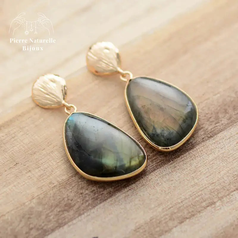 Boucles d'oreilles "Projection" en Labradorite | Boucles d'Oreilles | pierre naturelle bijoux