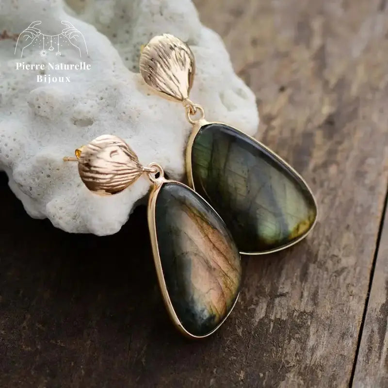 Boucles d'oreilles "Projection" en Labradorite | Boucles d'Oreilles | pierre naturelle bijoux