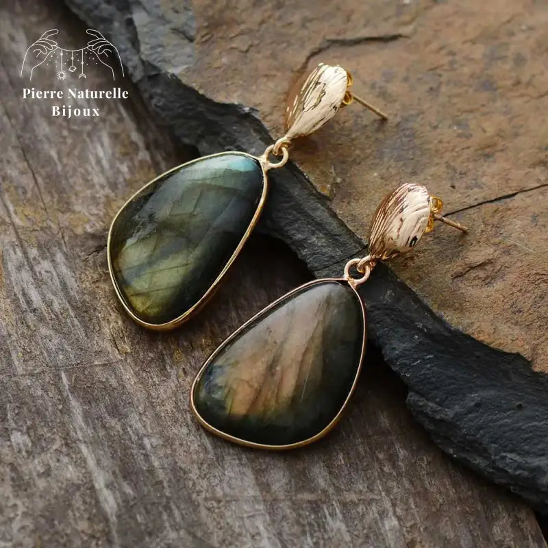 Boucles d'oreilles "Projection" en Labradorite | Boucles d'Oreilles | pierre naturelle bijoux