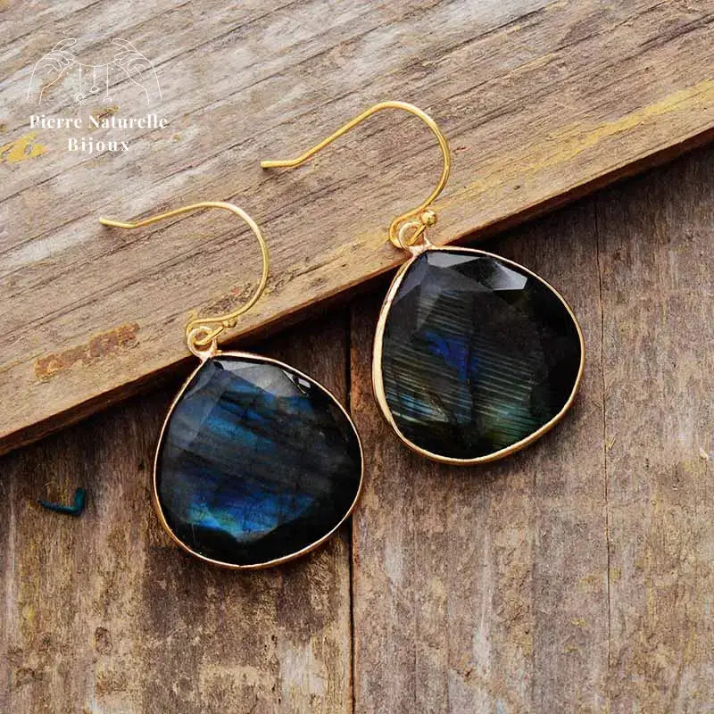 Boucles d'oreilles "Sacré" en Labradorite | Boucles d'Oreilles | pierre naturelle bijoux