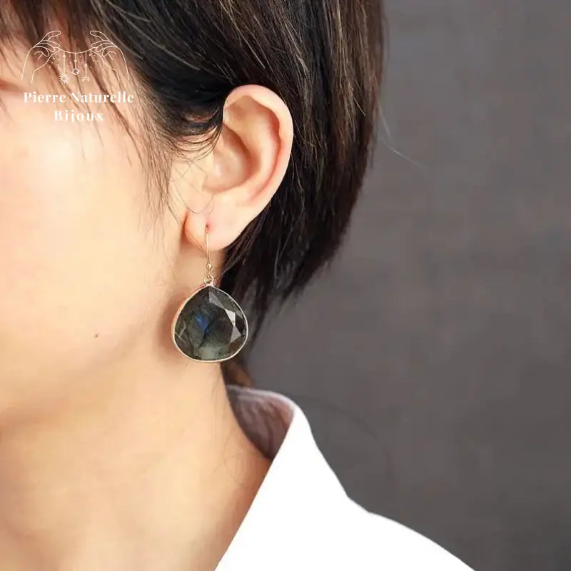 Boucles d'oreilles "Sacré" en Labradorite | Boucles d'Oreilles | pierre naturelle bijoux