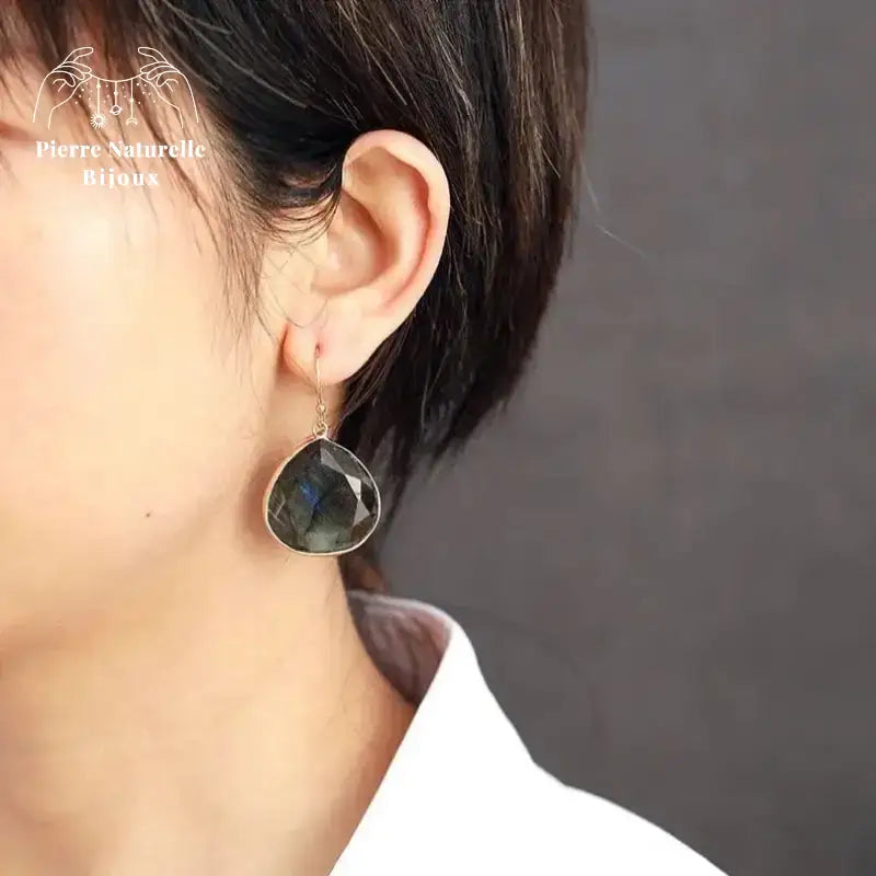 Boucles d'oreilles "Sacré" en Labradorite | Boucles d'Oreilles | pierre naturelle bijoux