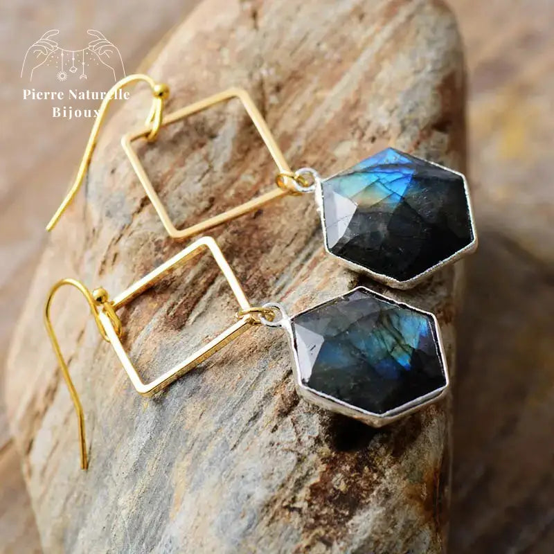 Boucles d'oreilles "Symbiose" en Labradorite | Boucles d'Oreilles | pierre naturelle bijoux