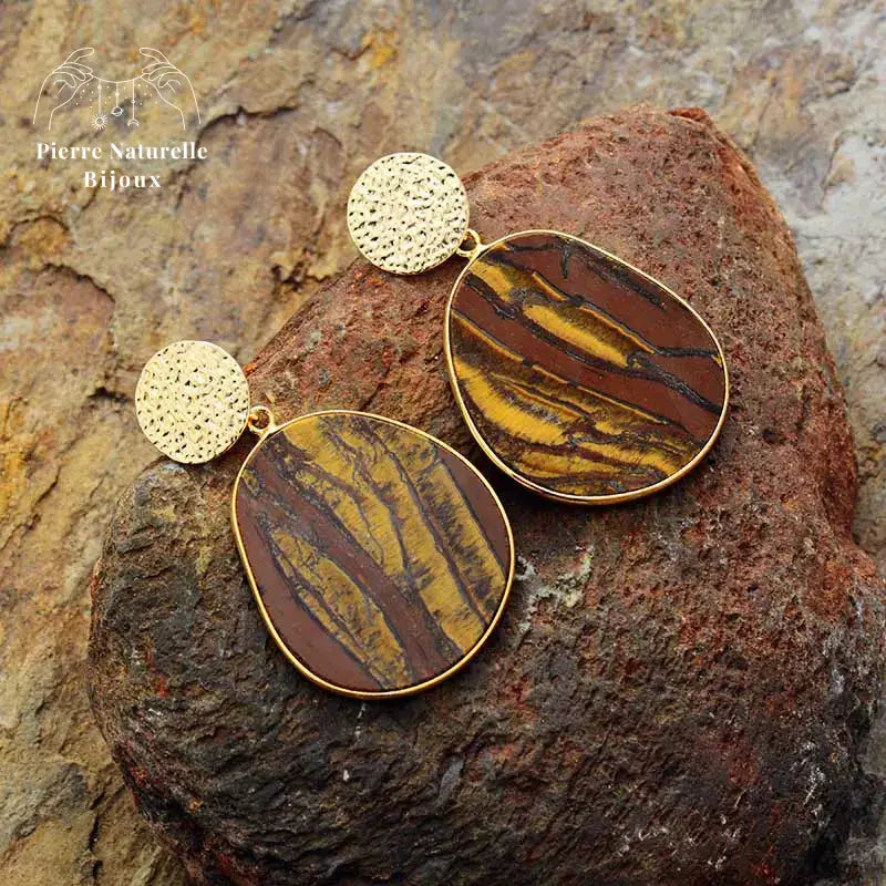 Boucles d'oreilles "Réussite" en il de tigre | Boucles d'Oreilles | pierre naturelle bijoux