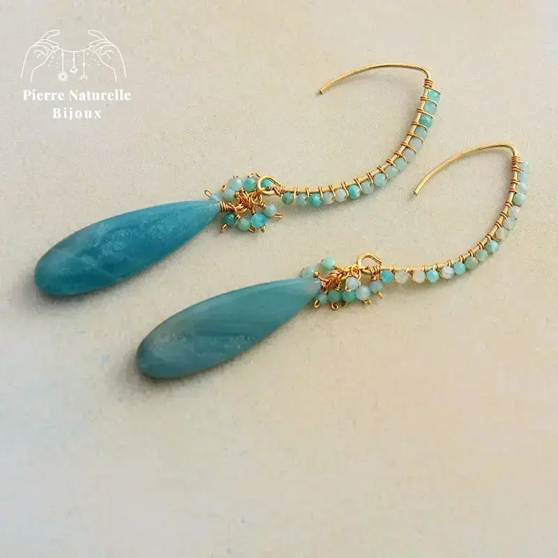 Boucles d'oreilles en pierre Amazonite | Boucles d'Oreilles | pierre naturelle bijoux