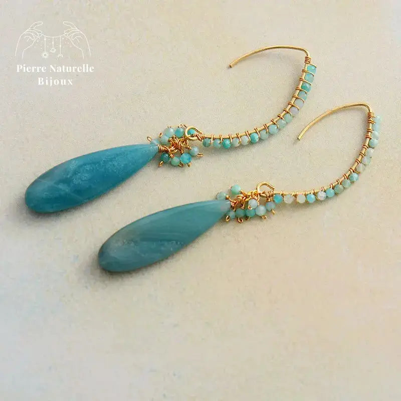 Boucles d'oreilles en pierre Amazonite | Boucles d'Oreilles | pierre naturelle bijoux