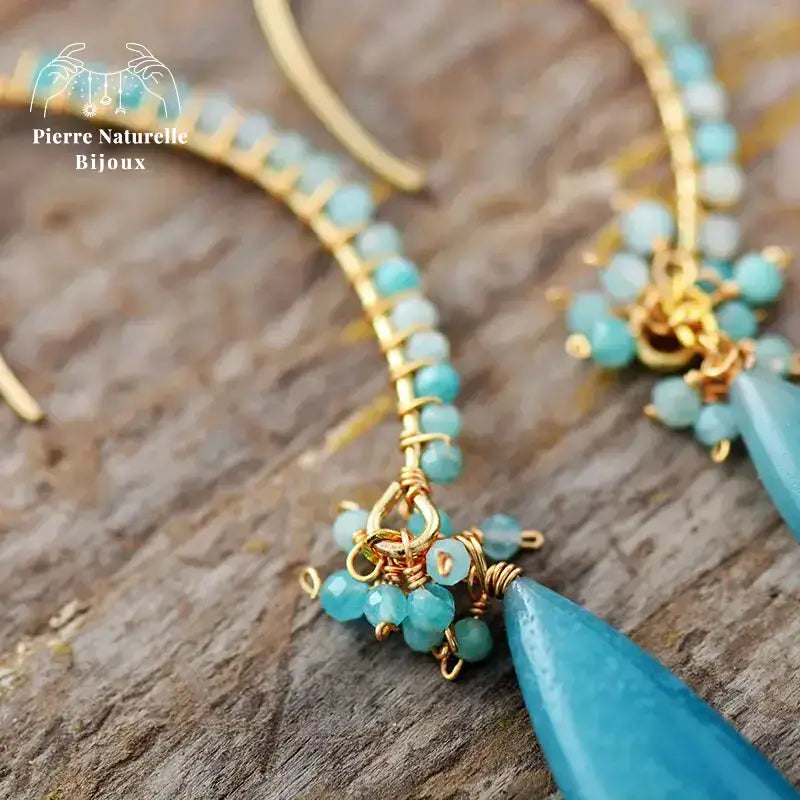 Boucles d'oreilles en pierre Amazonite | Boucles d'Oreilles | pierre naturelle bijoux