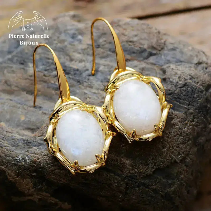 Boucles d'oreilles en Pierre de lune | Boucles d'Oreilles | pierre naturelle bijoux