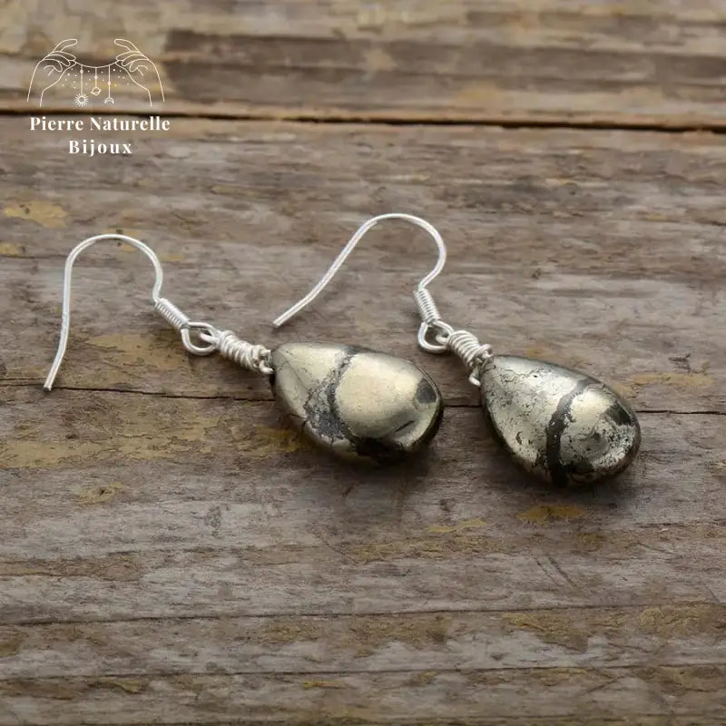 Boucles d'oreilles "Créatif" en Pyrite | Boucles d'Oreilles | pierre naturelle bijoux