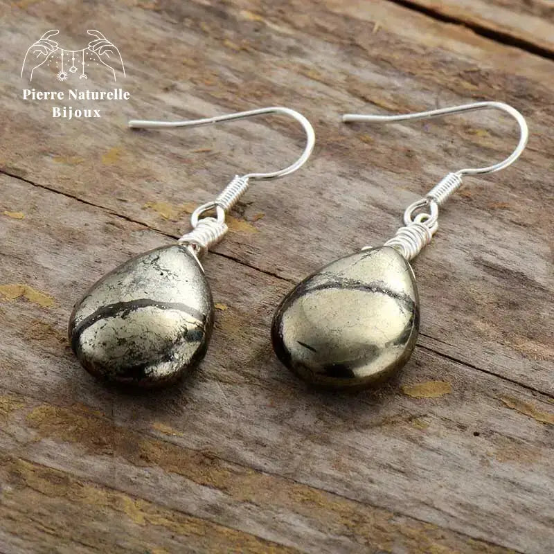 Boucles d'oreilles "Créatif" en Pyrite | Boucles d'Oreilles | pierre naturelle bijoux
