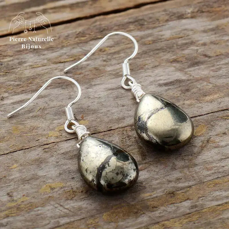 Boucles d'oreilles "Créatif" en Pyrite | Boucles d'Oreilles | pierre naturelle bijoux