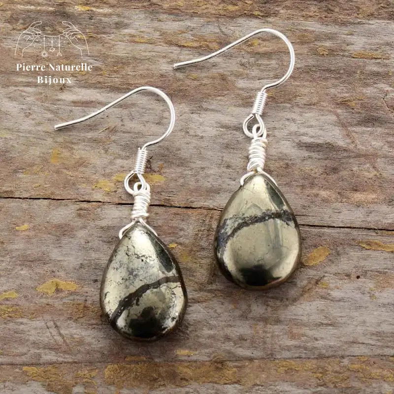 Boucles d'oreilles "Créatif" en Pyrite | Boucles d'Oreilles | pierre naturelle bijoux