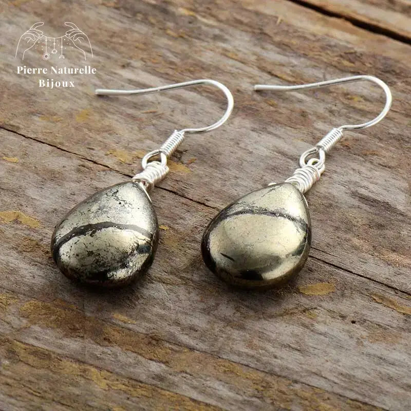 Boucles d'oreilles "Créatif" en Pyrite | Boucles d'Oreilles | pierre naturelle bijoux