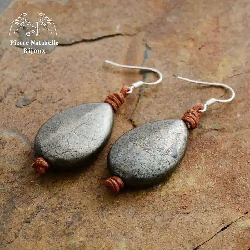 Boucles d'oreilles "Diplomatie" en Pyrite | Boucles d'Oreilles | pierre naturelle bijoux