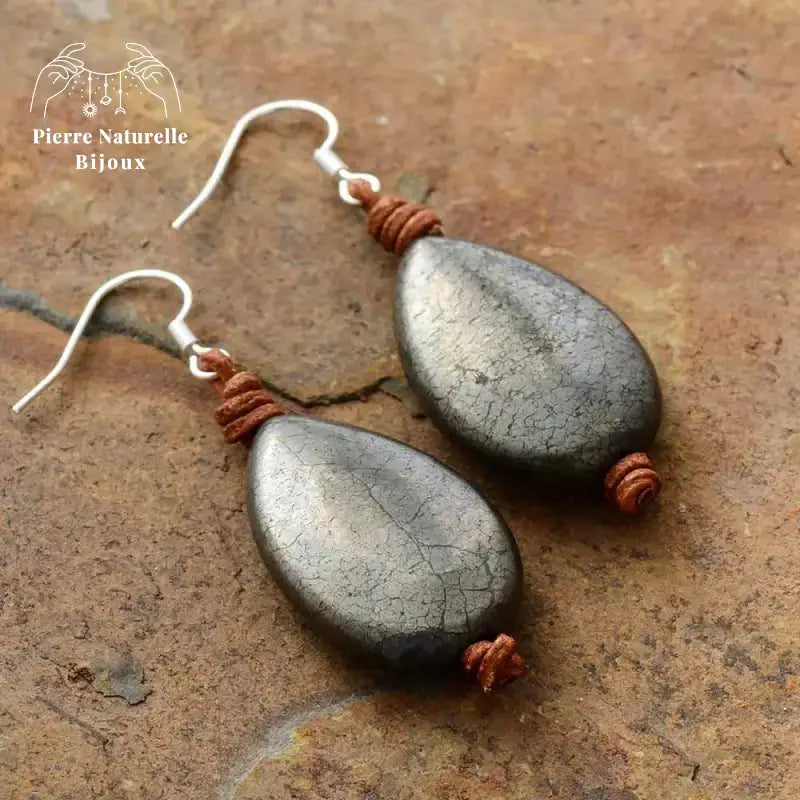 Boucles d'oreilles "Diplomatie" en Pyrite | Boucles d'Oreilles | pierre naturelle bijoux