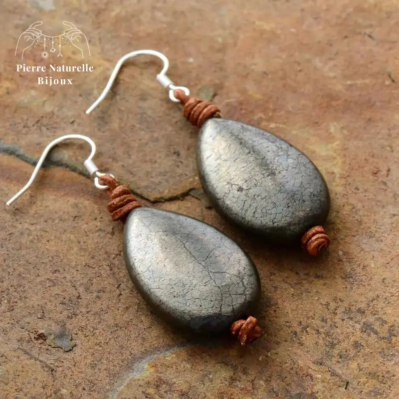 Boucles d'oreilles "Diplomatie" en Pyrite | Boucles d'Oreilles | pierre naturelle bijoux