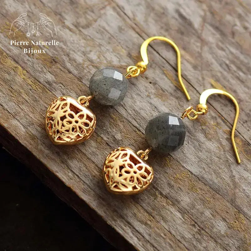 Boucles d'oreilles "Innocence" en Quartz / Labradorite | Boucles d'Oreilles | pierre naturelle bijoux