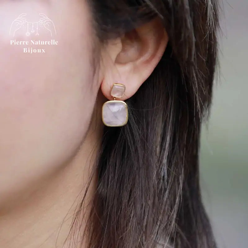 Boucles d'oreilles en Quartz rose | Boucles d'Oreilles | pierre naturelle bijoux