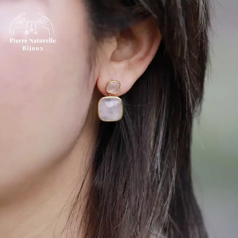 Boucles d'oreilles en Quartz rose | Boucles d'Oreilles | pierre naturelle bijoux