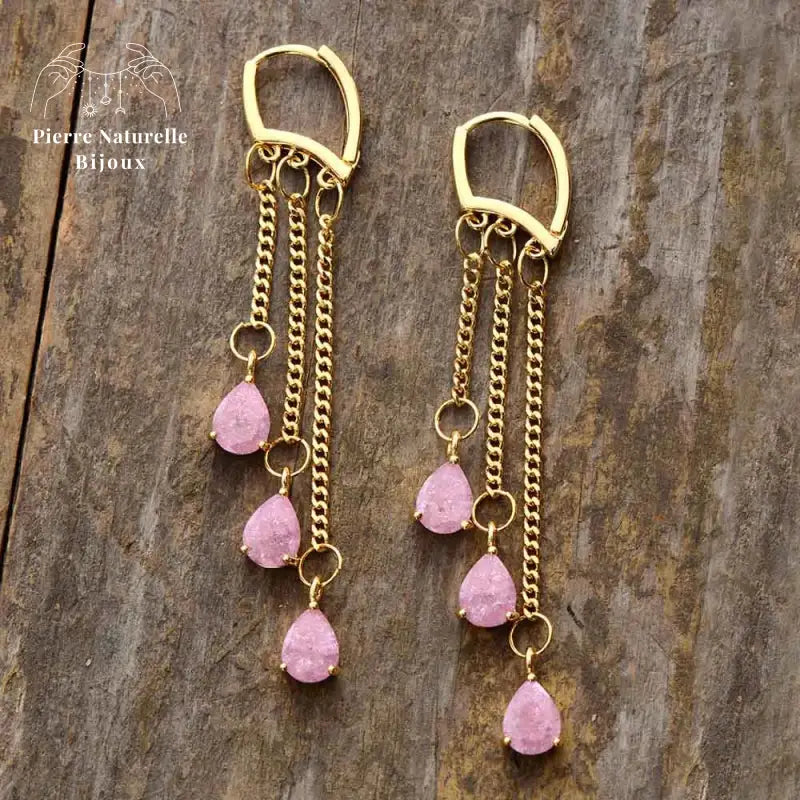 Boucles d'oreilles "Hécate" en Quartz rose