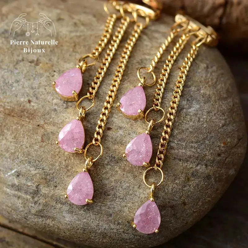 Boucles d'oreilles "Hécate" en Quartz rose | Boucles d'Oreilles | pierre naturelle bijoux