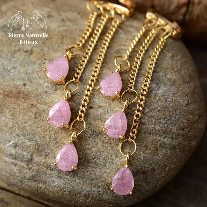 Boucles d'oreilles "Hécate" en Quartz rose | Boucles d'Oreilles | pierre naturelle bijoux