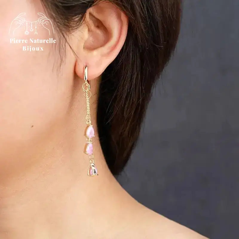 Boucles d'oreilles "Hécate" en Quartz rose | Boucles d'Oreilles | pierre naturelle bijoux