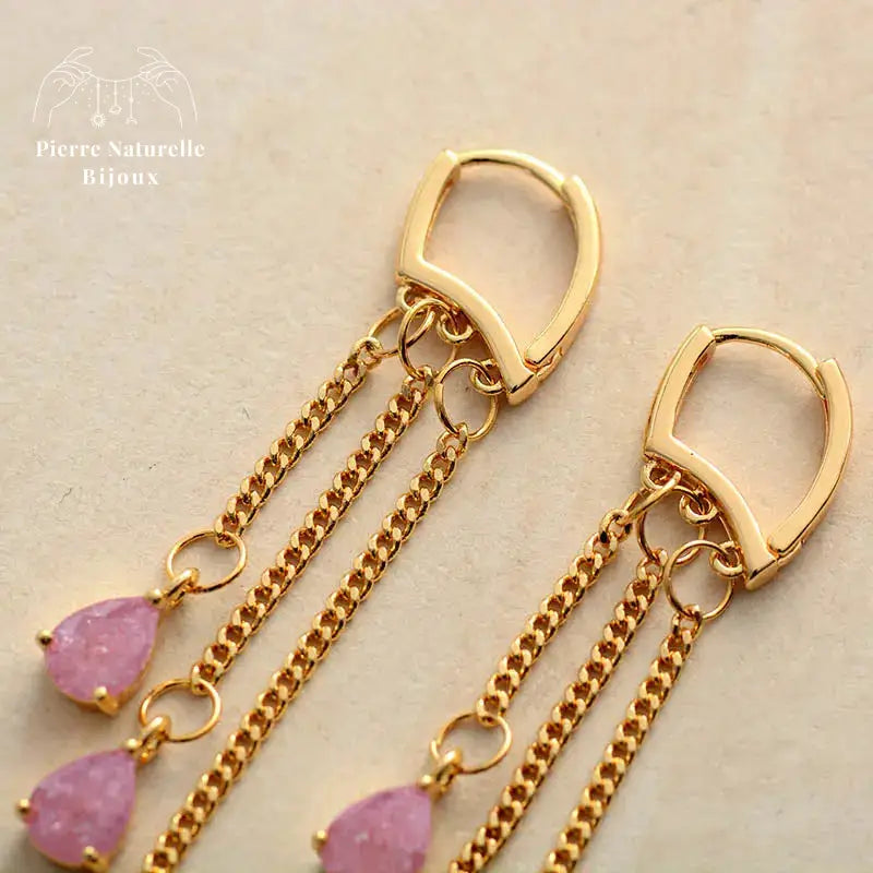 Boucles d'oreilles "Hécate" en Quartz rose | Boucles d'Oreilles | pierre naturelle bijoux