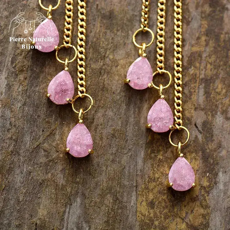 Boucles d'oreilles "Hécate" en Quartz rose | Boucles d'Oreilles | pierre naturelle bijoux