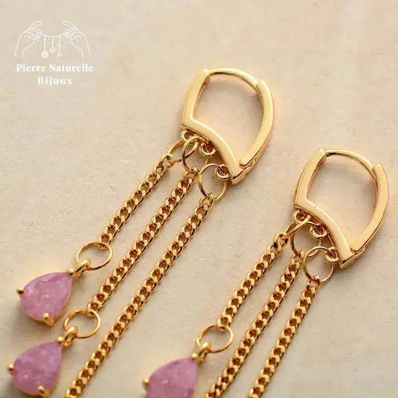 Boucles d'oreilles "Hécate" en Quartz rose | Boucles d'Oreilles | pierre naturelle bijoux