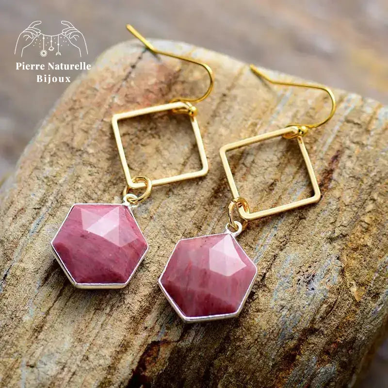 Boucles d'oreilles en Rhodonite | Boucles d'Oreilles | pierre naturelle bijoux
