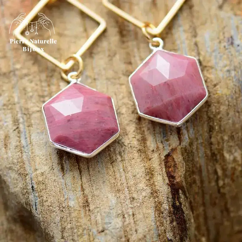 Boucles d'oreilles en Rhodonite | Boucles d'Oreilles | pierre naturelle bijoux